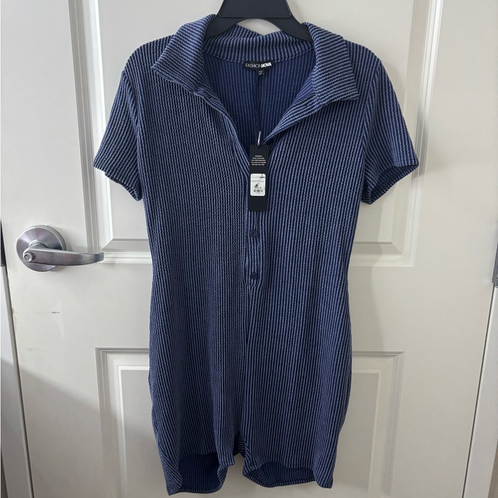 Fashion Nova Navy Textured Men's Button Down Shirt